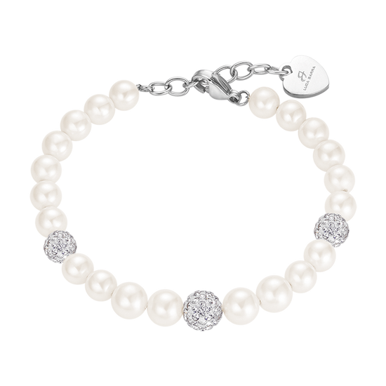 WOMAN PEARL BRACELET WITH WHITE CRYSTALS