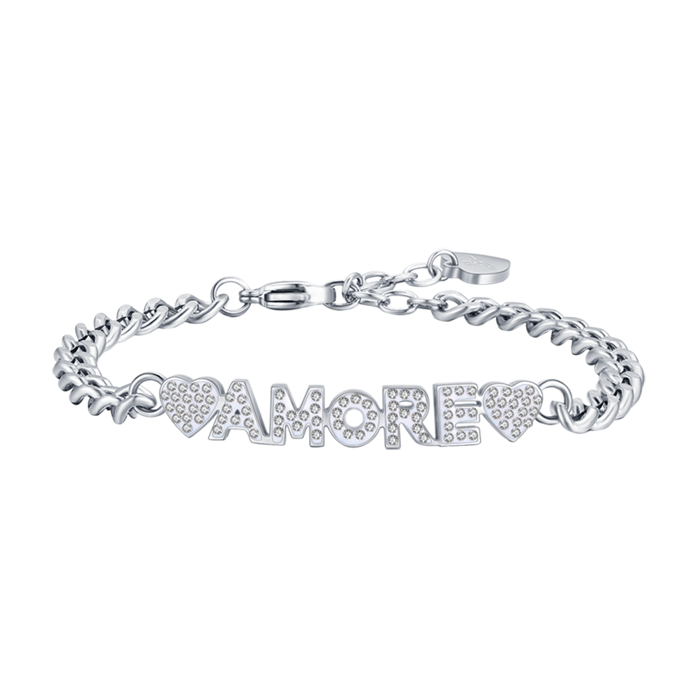 WOMAN'S LOVE STEEL BRACELET WITH WHITE CRYSTALS Luca Barra