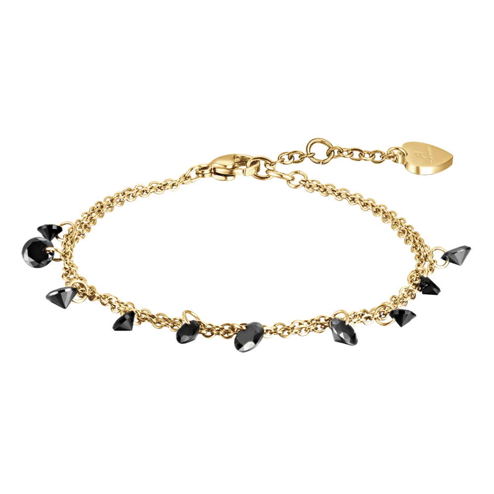 GOLD STEEL WOMEN'S BRACELET WITH BLACK CRYSTALS