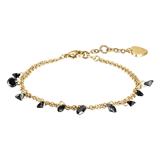 GOLD STEEL WOMEN'S BRACELET WITH BLACK CRYSTALS