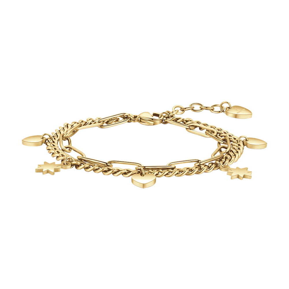 GOLD STEEL WOMEN'S BRACELET WITH HEARTS AND STARS