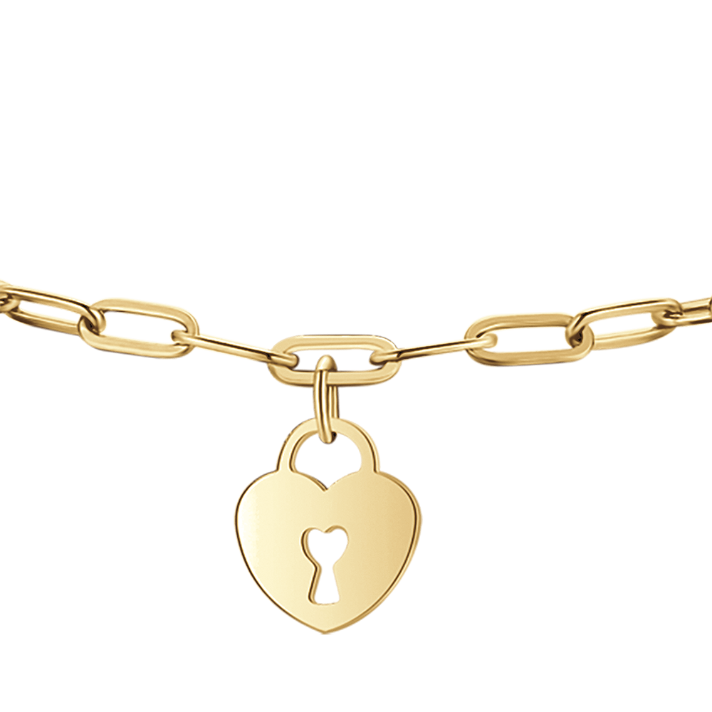 GOLD STEEL WOMEN'S BRACELET WITH MOON, HEART PADLOCK AND STAR