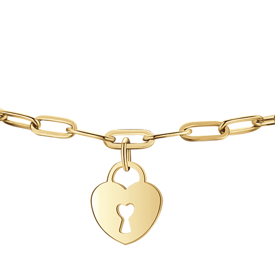 GOLD STEEL WOMEN'S BRACELET WITH MOON, HEART PADLOCK AND STAR