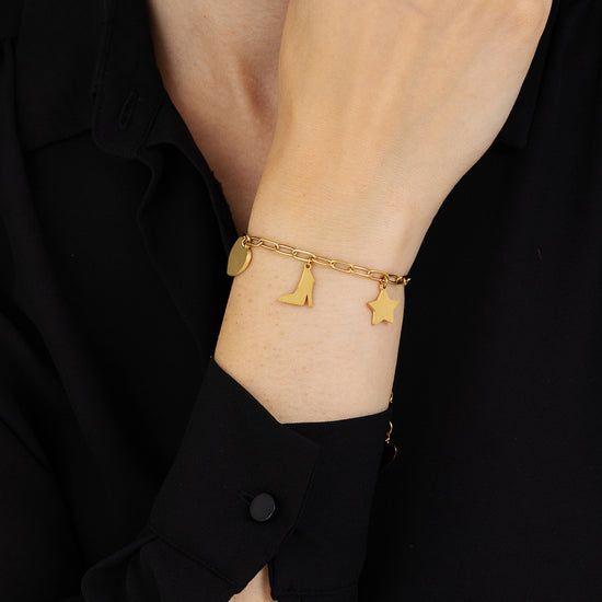 WOMAN'S GOLDEN STEEL BRACELET WITH HEART, SHOE AND STAR Luca Barra