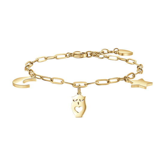 WOMAN'S GOLDEN STEEL BRACELET WITH MOON, OWL AND STAR Luca Barra