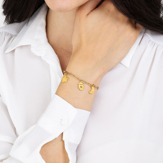 WOMAN'S GOLDEN STEEL BRACELET WITH MOON, OWL AND STAR Luca Barra