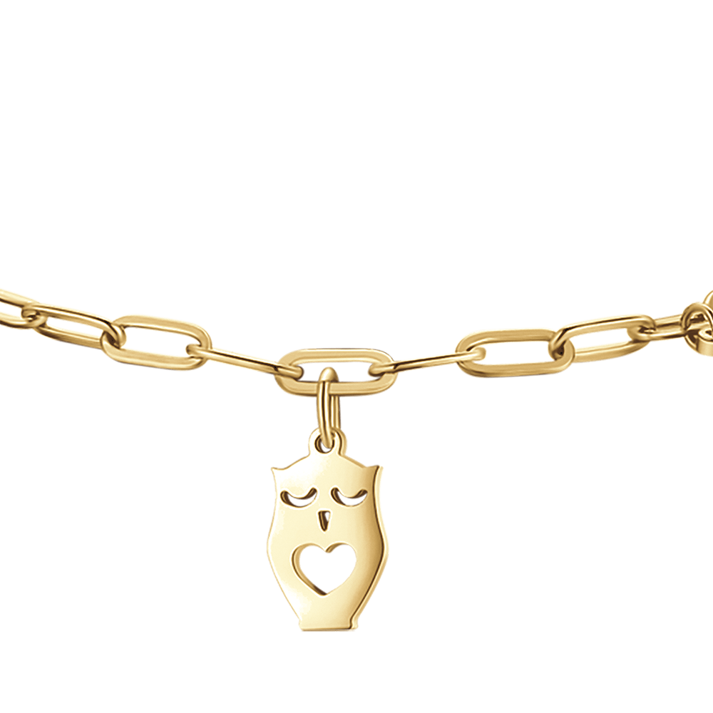 GOLD STEEL WOMEN'S BRACELET WITH MOON, OWL AND STAR