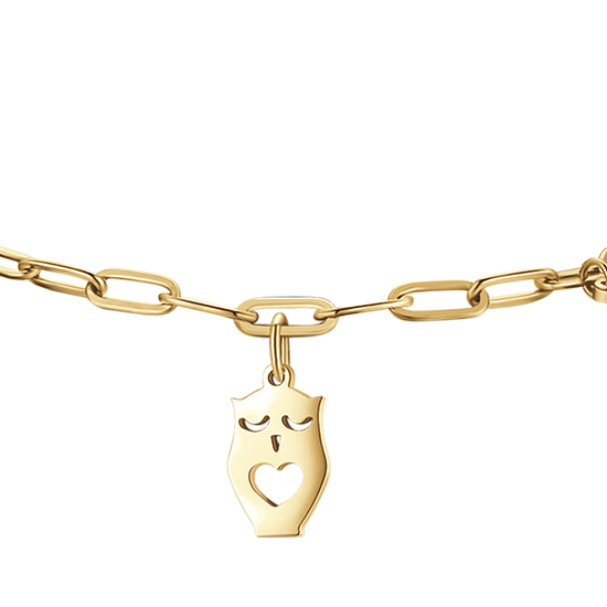 GOLD STEEL WOMEN'S BRACELET WITH MOON, OWL AND STAR