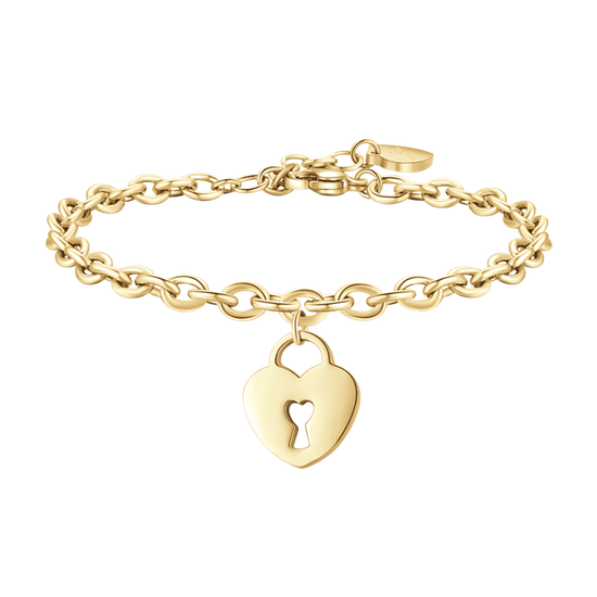 GOLD STEEL WOMEN'S BRACELET WITH HEART PADLOCK