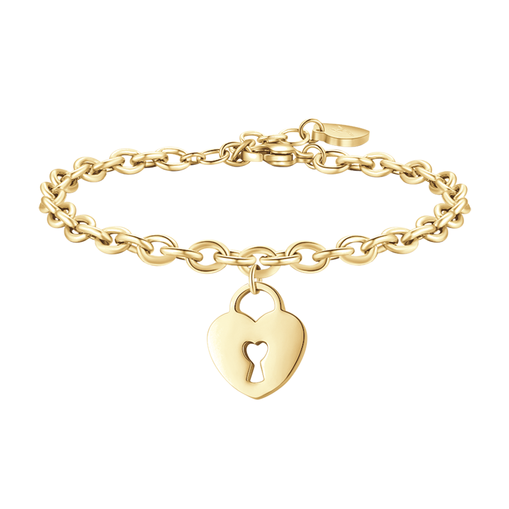 GOLD STEEL WOMEN'S BRACELET WITH HEART PADLOCK