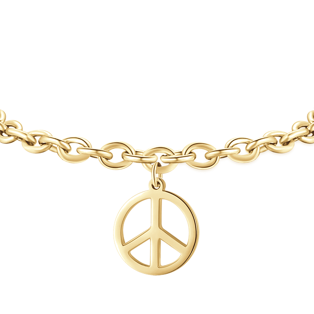 GOLD-PLATED STEEL WOMEN'S BRACELET WITH PEACE SYMBOL