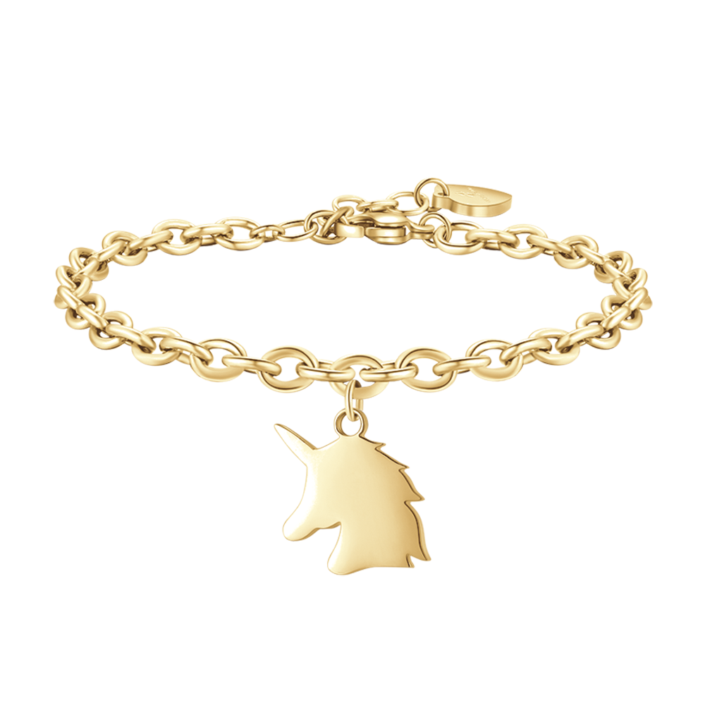 GOLD STEEL WOMEN'S BRACELET WITH UNICORN