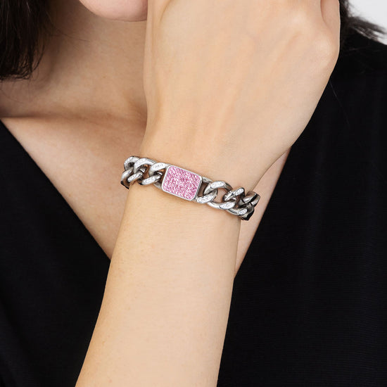 WOMEN'S STEEL BRACELET WITH FUCHSIA CRYSTALS