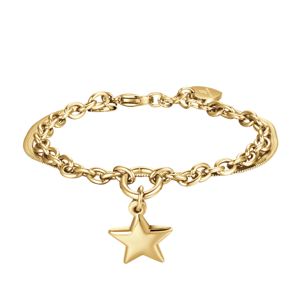 WOMEN'S IP GOLD STEEL BRACELET WITH STAR AND CIRCLE