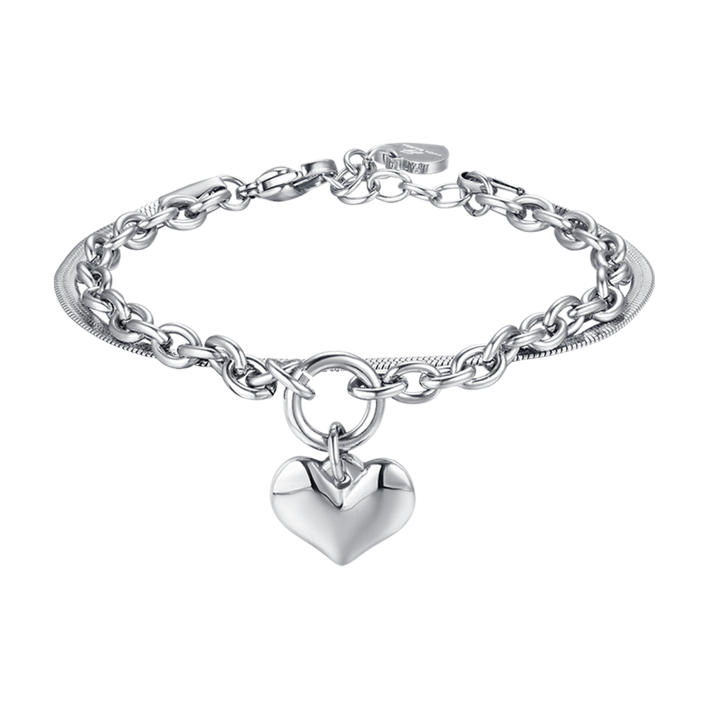 WOMEN'S IP GOLD STEEL BRACELET WITH HEART AND CIRCLE