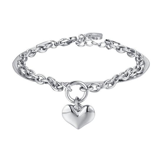 WOMEN'S IP GOLD STEEL BRACELET WITH HEART AND CIRCLE