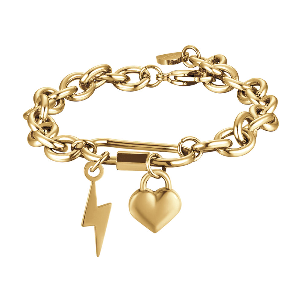 WOMEN'S STEEL BRACELET WITH LIGHTNING BOLT AND HEART