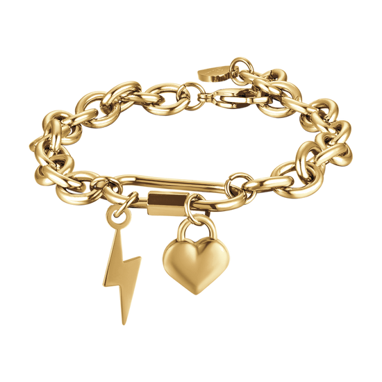 WOMEN'S STEEL BRACELET WITH LIGHTNING BOLT AND HEART