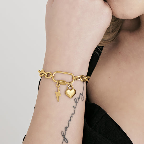 WOMEN'S STEEL BRACELET WITH LIGHTNING BOLT AND HEART