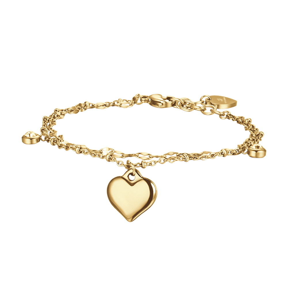 IP GOLD STEEL WOMEN'S BRACELET WITH HEART AND WHITE CRYSTALS