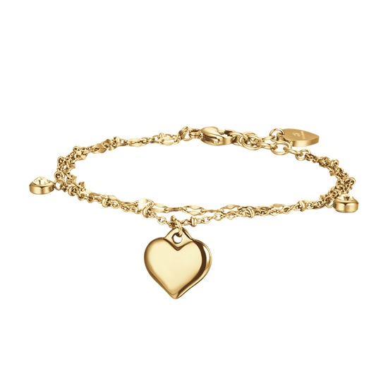 IP GOLD STEEL WOMEN'S BRACELET WITH HEART AND WHITE CRYSTALS