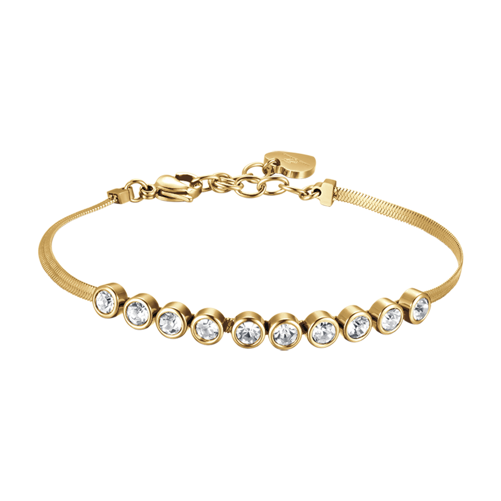 WOMEN'S IP GOLD STEEL BRACELET WITH WHITE STONES