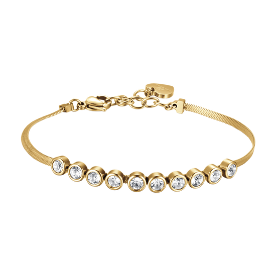 WOMEN'S IP GOLD STEEL BRACELET WITH WHITE STONES