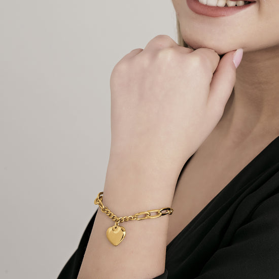 WOMAN'S GOLDEN STEEL BRACELET WITH FULL HEART Luca Barra