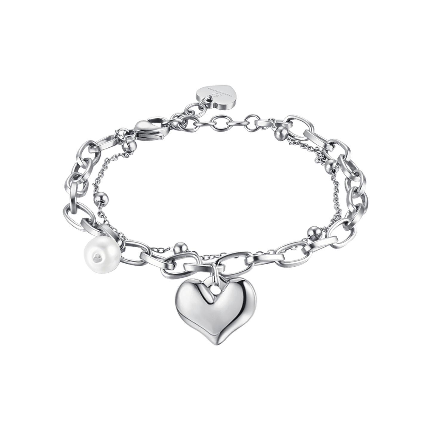 WOMAN'S BRACELET IN STEEL WITH HEART AND PEARLS Luca Barra