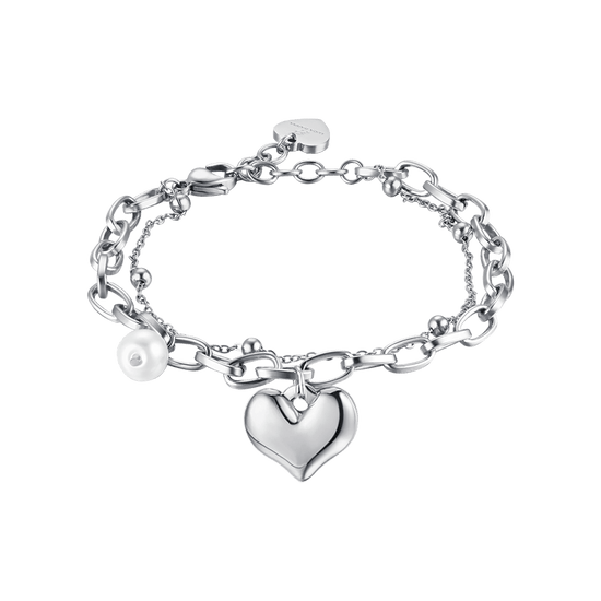 WOMEN'S STEEL BRACELET WITH HEART AND PEARLS