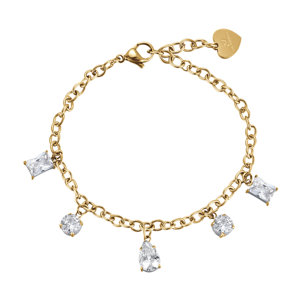 IP GOLD STEEL WOMEN'S BRACELET WITH WHITE CRYSTALS