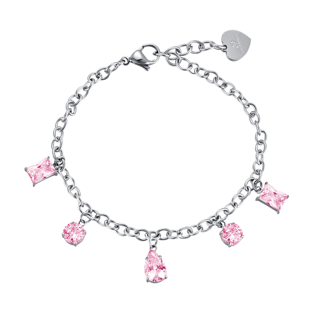 WOMEN'S STEEL BRACELET WITH PINK CRYSTALS