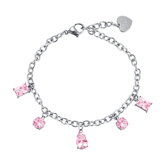 WOMEN'S STEEL BRACELET WITH PINK CRYSTALS