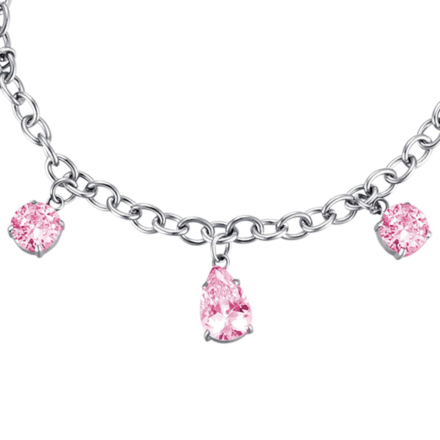 WOMEN'S STEEL BRACELET WITH PINK CRYSTALS