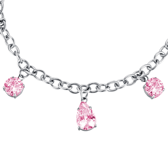 WOMEN'S STEEL BRACELET WITH PINK CRYSTALS