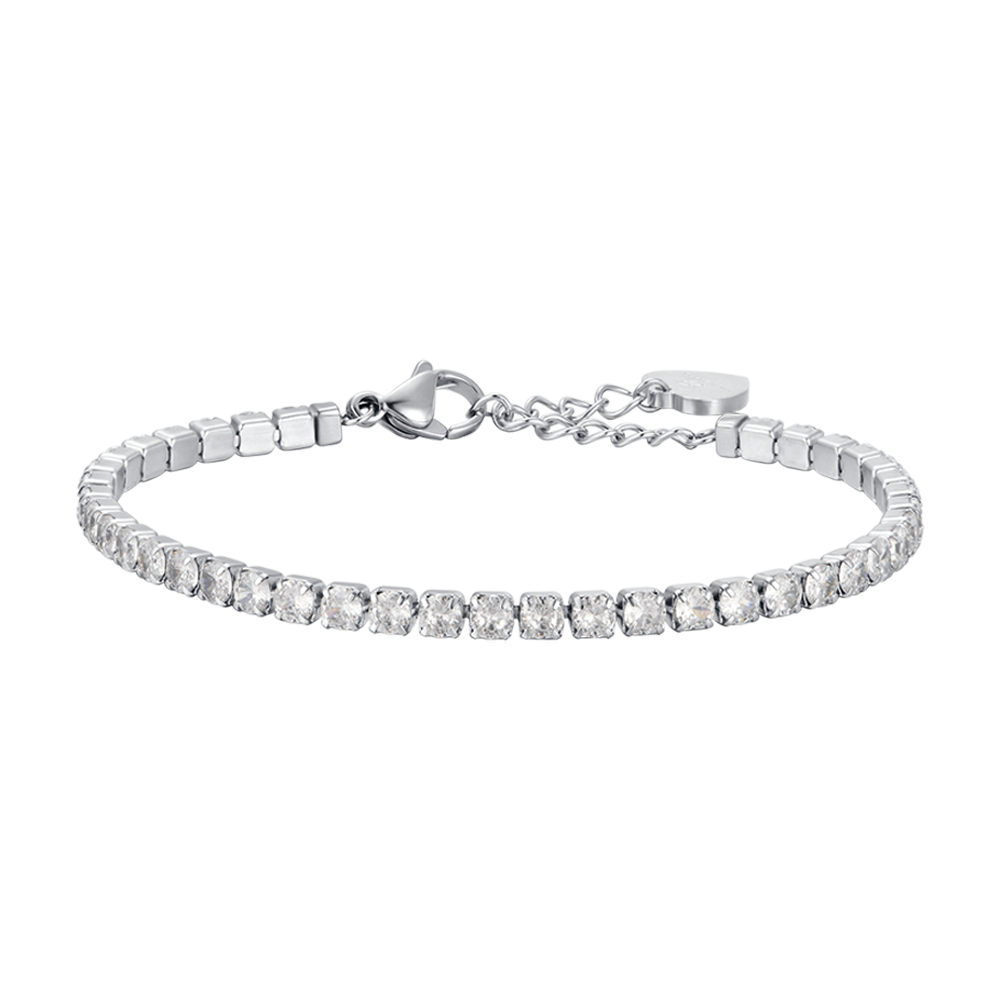 WOMEN'S STEEL TENNIS BRACELET WITH WHITE CRYSTALS