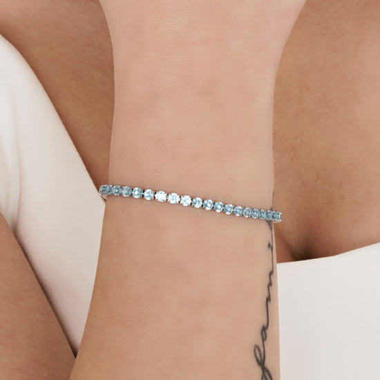 WOMEN'S STEEL TENNIS BRACELET WITH BLUE CRYSTALS