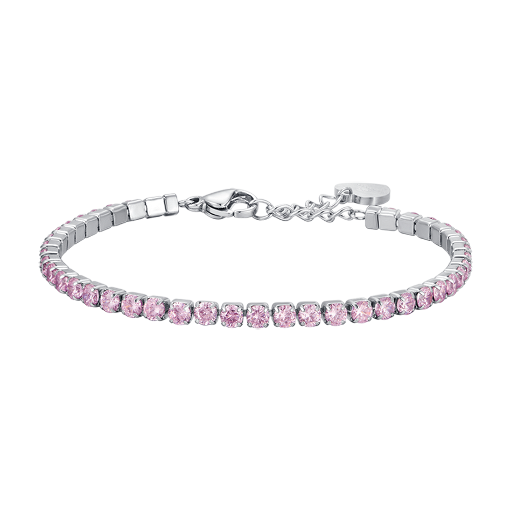 WOMEN'S STEEL TENNIS BRACELET WITH PINK CRYSTALS