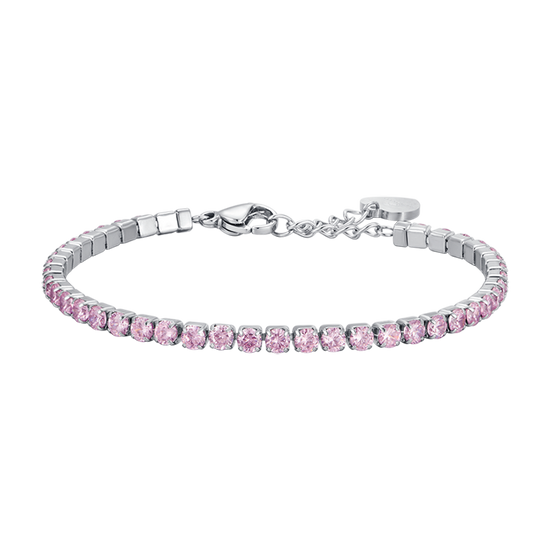 WOMEN'S STEEL TENNIS BRACELET WITH PINK CRYSTALS