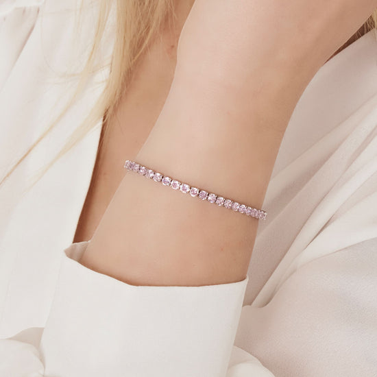 WOMEN'S STEEL TENNIS BRACELET WITH PINK CRYSTALS