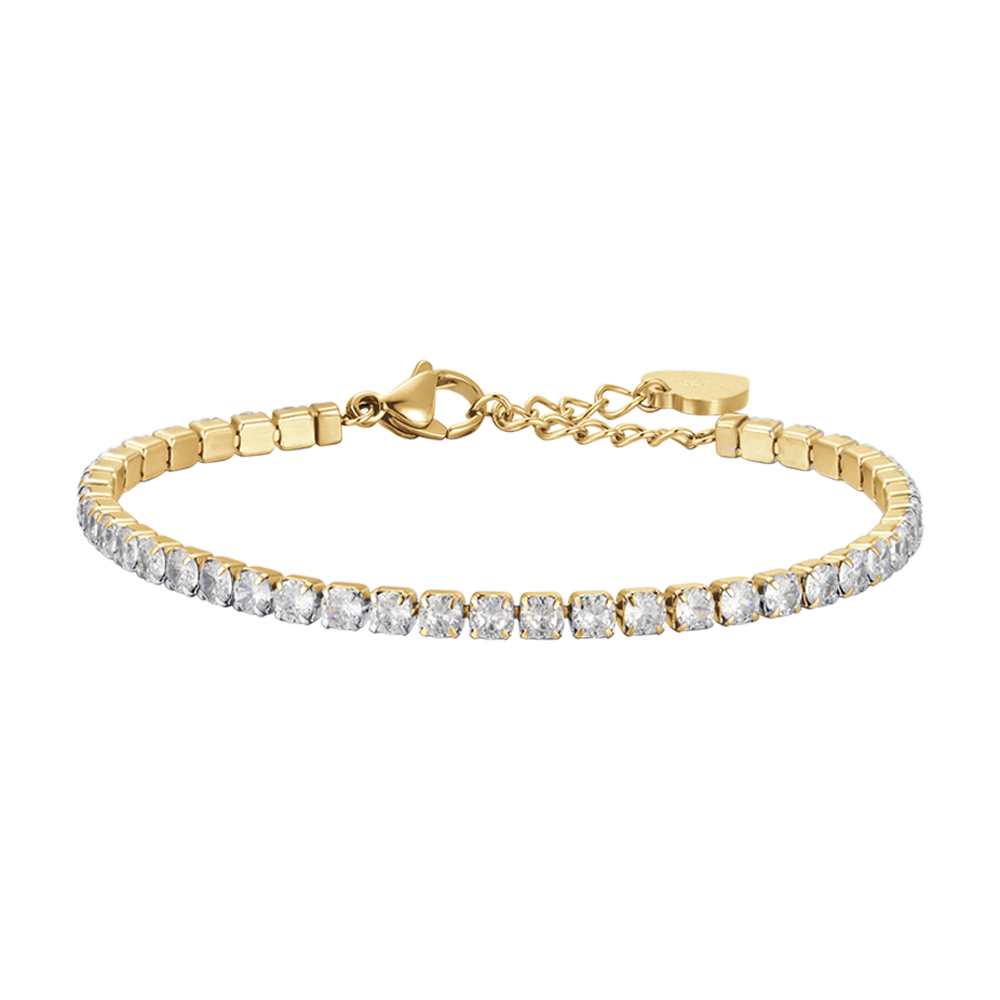 IP GOLD STEEL WOMEN'S TENNIS BRACELET WITH WHITE CRYSTALS