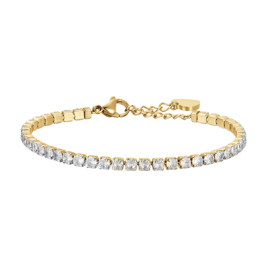 IP GOLD STEEL WOMEN'S TENNIS BRACELET WITH WHITE CRYSTALS