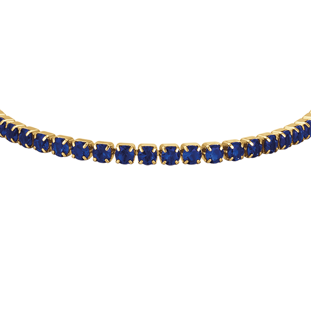 WOMEN'S IP GOLD STEEL TENNIS BRACELET WITH BLUE CRYSTALS