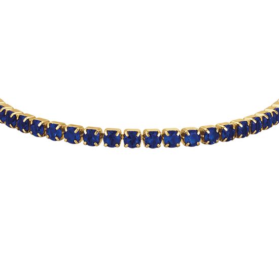 WOMEN'S IP GOLD STEEL TENNIS BRACELET WITH BLUE CRYSTALS