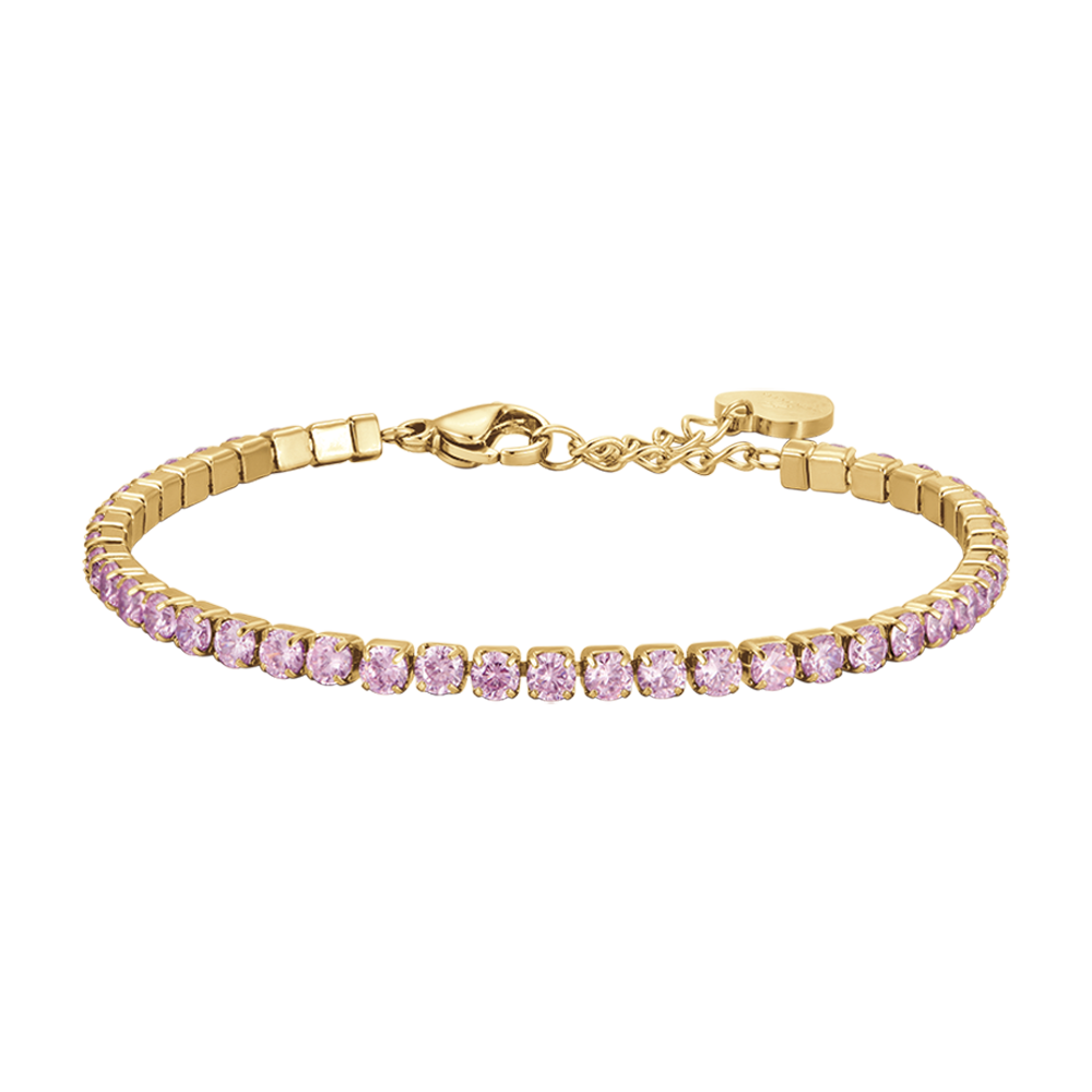 WOMEN'S IP GOLD STEEL TENNIS BRACELET WITH PINK CRYSTALS