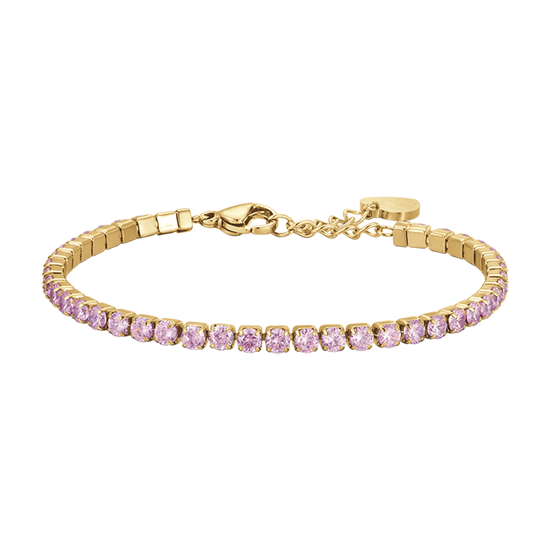 WOMEN'S IP GOLD STEEL TENNIS BRACELET WITH PINK CRYSTALS