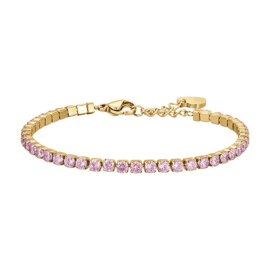 WOMAN'S TENNIS BRACELET IN IP GOLD STEEL WITH PINK CRYSTALS Luca Barra