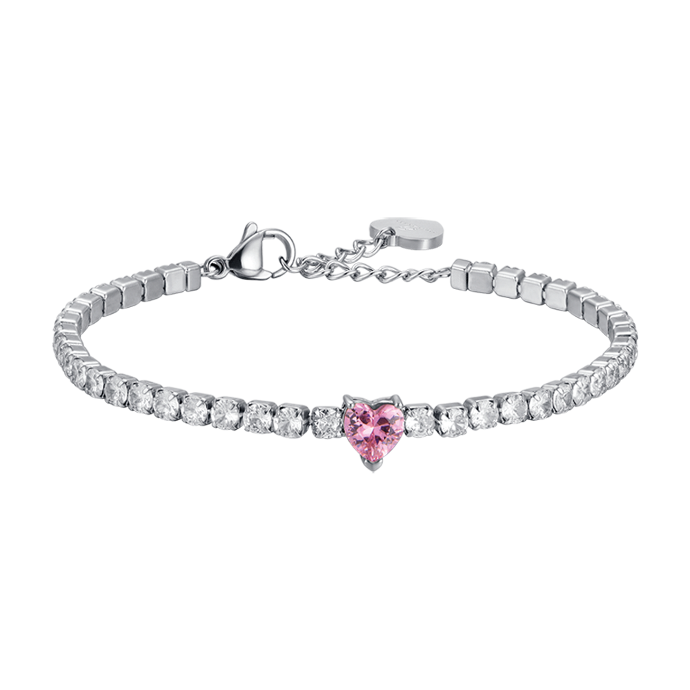 WOMAN'S BRACELET IN STEEL WITH WHITE CRYSTALS AND PINK CRYSTAL HEART Luca Barra