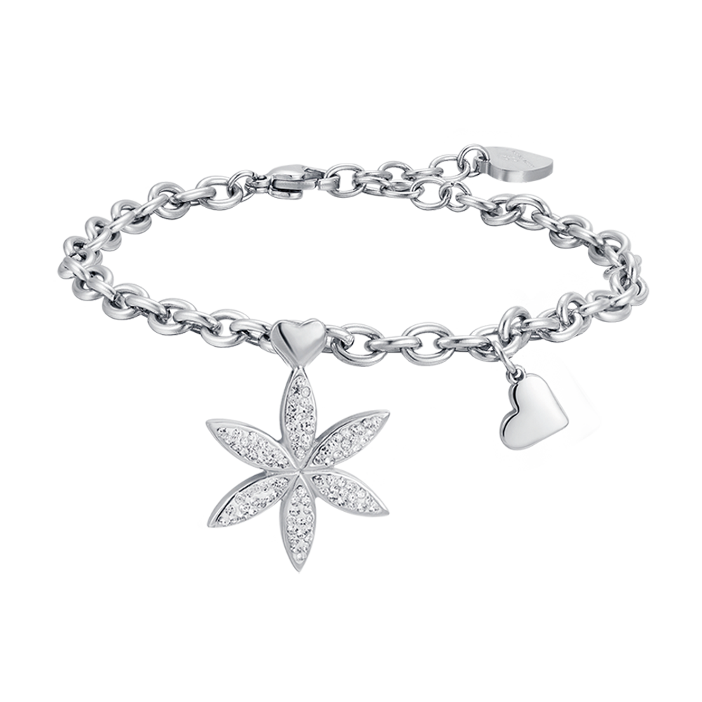 WOMEN'S STEEL FLOWER OF LIFE BRACELET WITH WHITE CRYSTALS