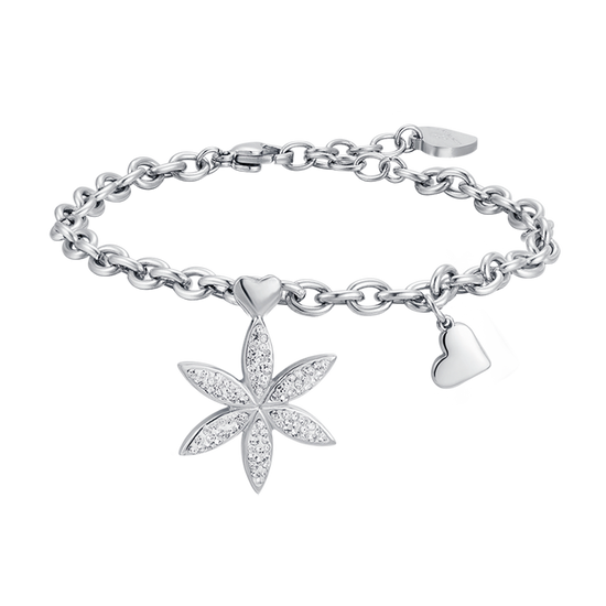 WOMEN'S STEEL FLOWER OF LIFE BRACELET WITH WHITE CRYSTALS